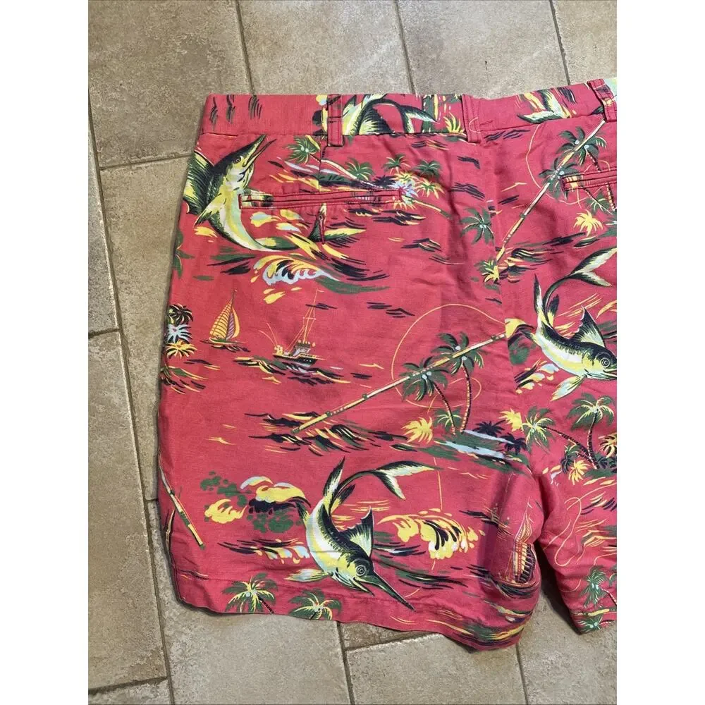 Polo Ralph Lauren Shorts Mens 38 Pink Fishing Linen Bermuda Hawaiian Swordfish